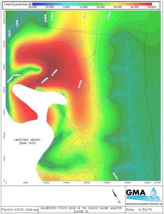 Modeled Head in Castle Hayne Aquifer-New Hanover County NC